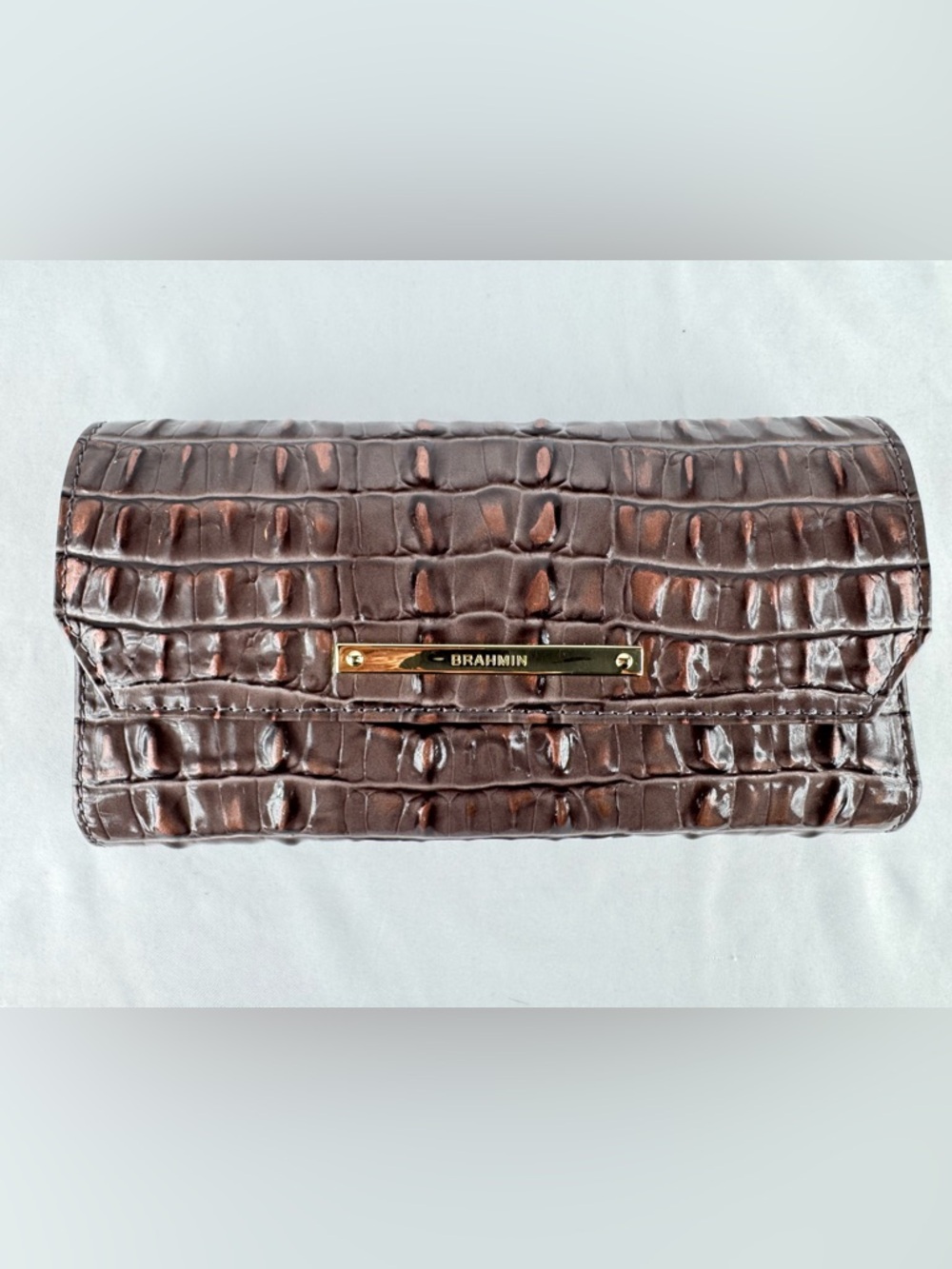 Brahmin Ady Wallet Smokey Taupe Melbourne Croc Embossed Leather Organizer + Pen